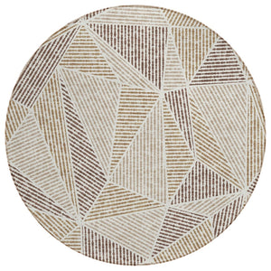 HomeRoots 5' Brown Taupe Beige Geometric Area Rug – Stylish, Washable, Indoor/Outdoor Durability for Any Space 8' Round 578510