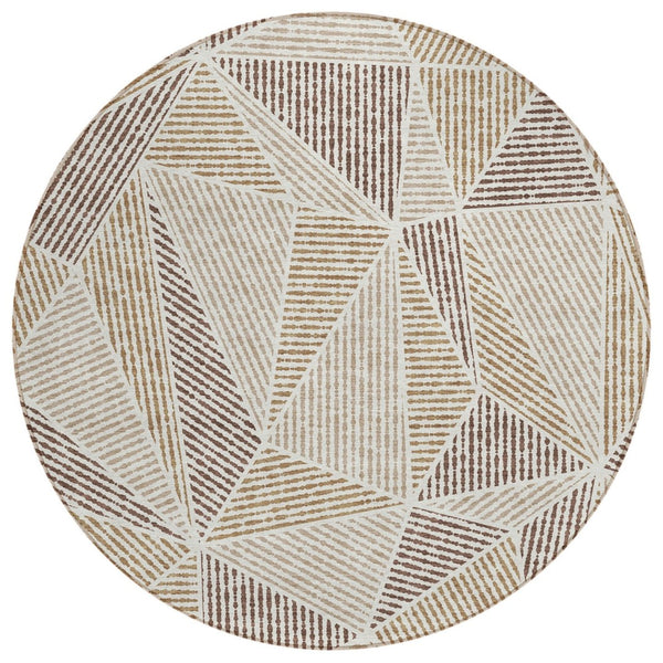 HomeRoots 5' Brown Taupe Beige Geometric Area Rug – Stylish, Washable, Indoor/Outdoor Durability for Any Space 8' Round 578510