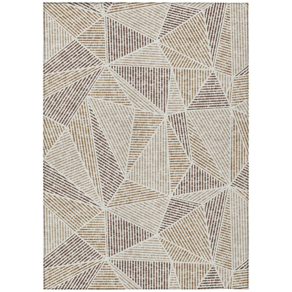 HomeRoots 5' Brown Taupe Beige Geometric Area Rug – Stylish, Washable, Indoor/Outdoor Durability for Any Space 8' X 10' 578511