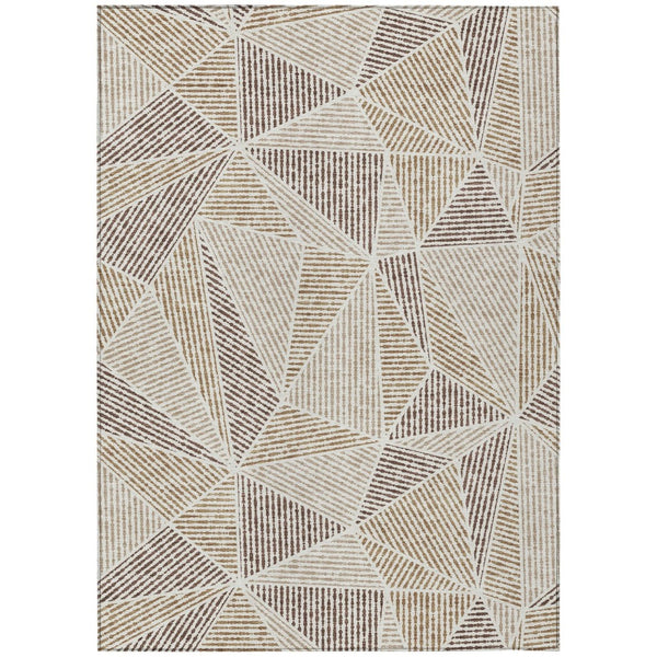 HomeRoots 5' Brown Taupe Beige Geometric Area Rug – Stylish, Washable, Indoor/Outdoor Durability for Any Space 8' X 10' 578511
