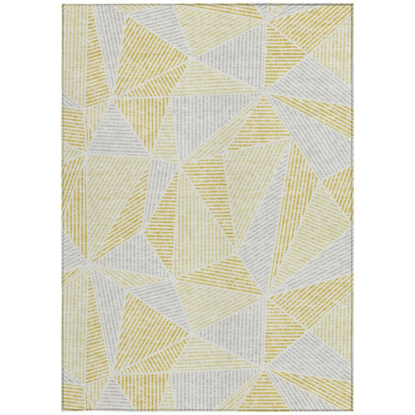 HomeRoots 5' Modern Geometric Area Rug in Gold, Gray, and Wheat - Washable, Durable for Indoor & Outdoor Use 5' X 8' 578515