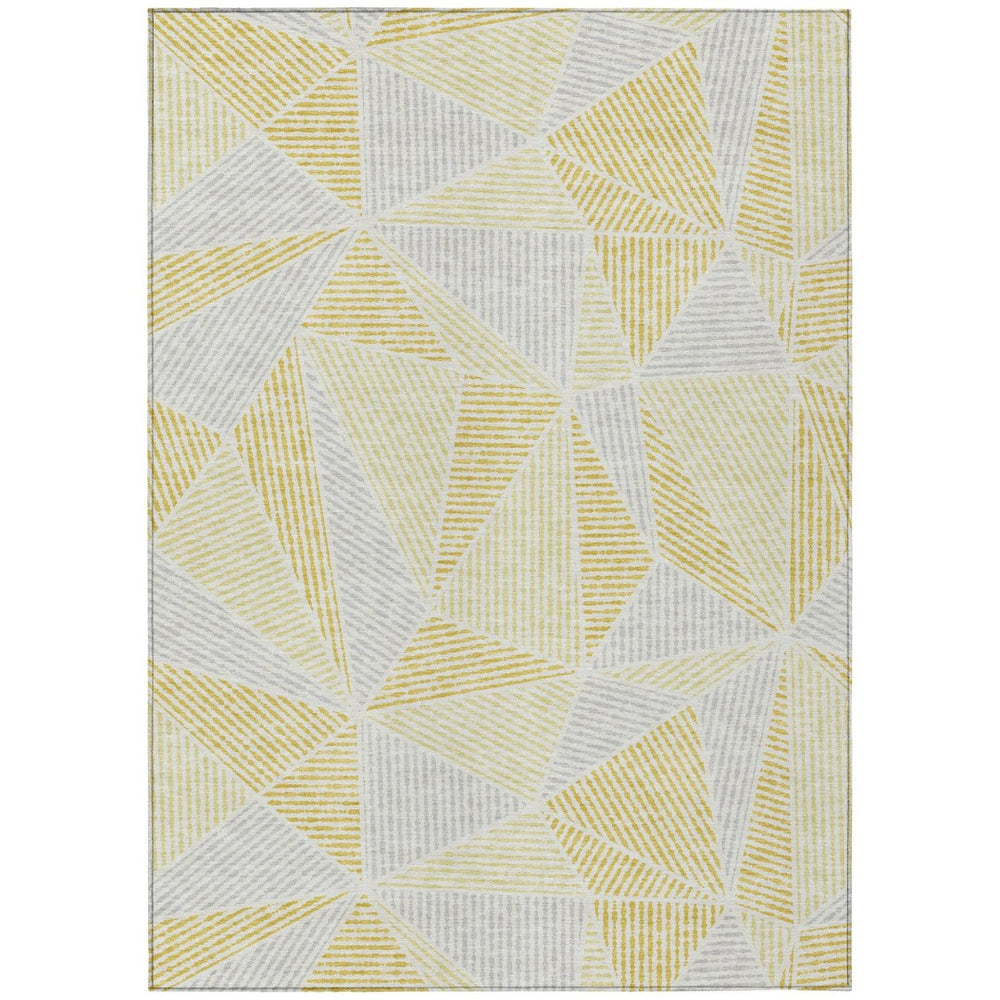 HomeRoots 5' Modern Geometric Area Rug in Gold, Gray, and Wheat - Washable, Durable for Indoor & Outdoor Use 5' X 8' 578515