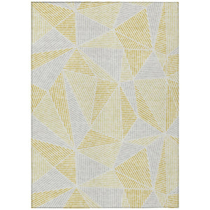 HomeRoots 5' Modern Geometric Area Rug in Gold, Gray, and Wheat - Washable, Durable for Indoor & Outdoor Use 10' X 14' 578519
