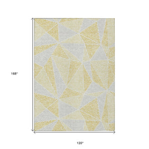 HomeRoots 5' Modern Geometric Area Rug in Gold, Gray, and Wheat - Washable, Durable for Indoor & Outdoor Use 10' X 14' 578519