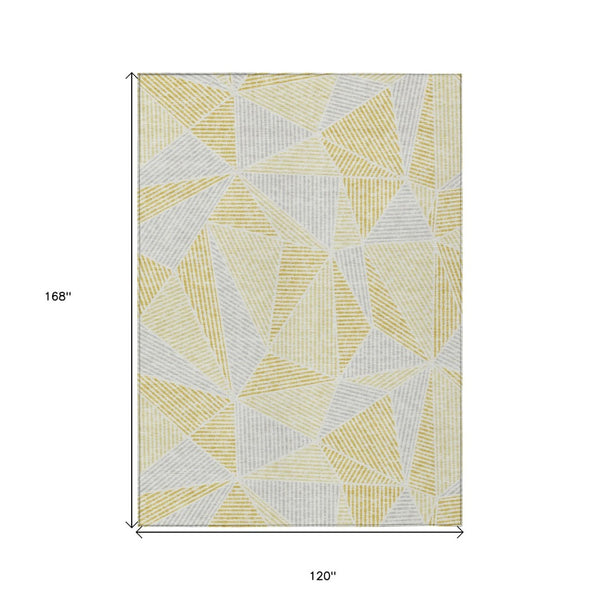 HomeRoots 5' Modern Geometric Area Rug in Gold, Gray, and Wheat - Washable, Durable for Indoor & Outdoor Use 10' X 14' 578519