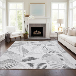 Homeroots 3' Black Charcoal And Gray Geometric Washable Area Rug For Indoor Outdoor Spaces - Durable Design 3' X 5' Polyester 578520
