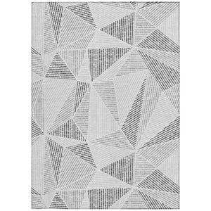 Homeroots 3' Black Charcoal And Gray Geometric Washable Area Rug For Indoor Outdoor Spaces - Durable Design 5' X 8' Polyester 578521