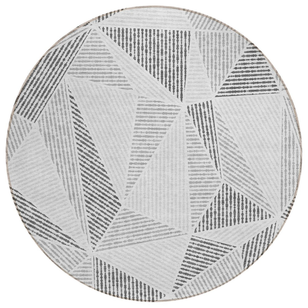HomeRoots 5' Modern Gray Charcoal & Silver Geometric Washable Area Rug for Indoor & Outdoor Use, Durable Design 8' Round 578522