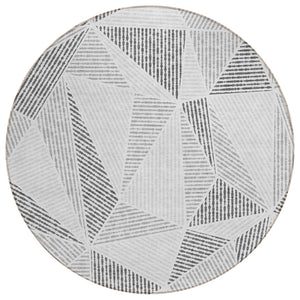 HomeRoots 5' Modern Gray Charcoal & Silver Geometric Washable Area Rug for Indoor & Outdoor Use, Durable Design 8' Round 578522