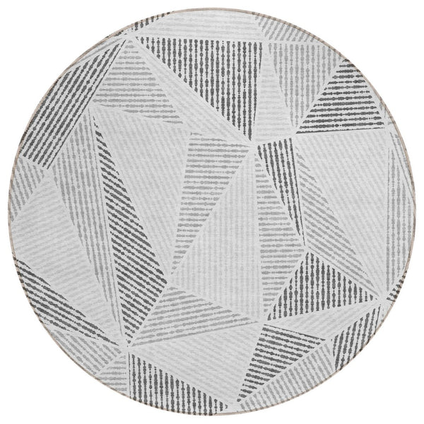 HomeRoots 5' Modern Gray Charcoal & Silver Geometric Washable Area Rug for Indoor & Outdoor Use, Durable Design 8' Round 578522