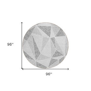 Homeroots 3' Black Charcoal And Gray Geometric Washable Area Rug For Indoor Outdoor Spaces - Durable Design 8' Round Polyester 578522