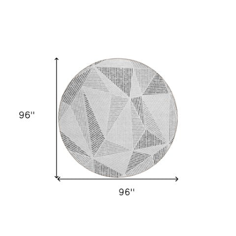 Homeroots 3' Black Charcoal And Gray Geometric Washable Area Rug For Indoor Outdoor Spaces - Durable Design 8' Round Polyester 578522