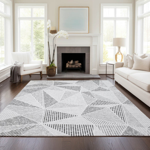Homeroots 3' Black Charcoal And Gray Geometric Washable Area Rug For Indoor Outdoor Spaces - Durable Design 10' X 14' Polyester 578525