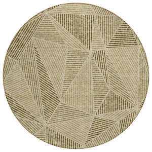 HomeRoots 5' Khaki Brown and Beige Geometric Area Rug - Stylish, Washable Indoor/Outdoor Design for Any Space 8' Round 578528