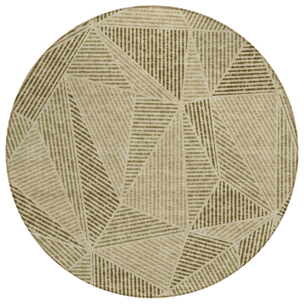 HomeRoots 5' Khaki Brown and Beige Geometric Area Rug - Stylish, Washable Indoor/Outdoor Design for Any Space 8' Round 578528
