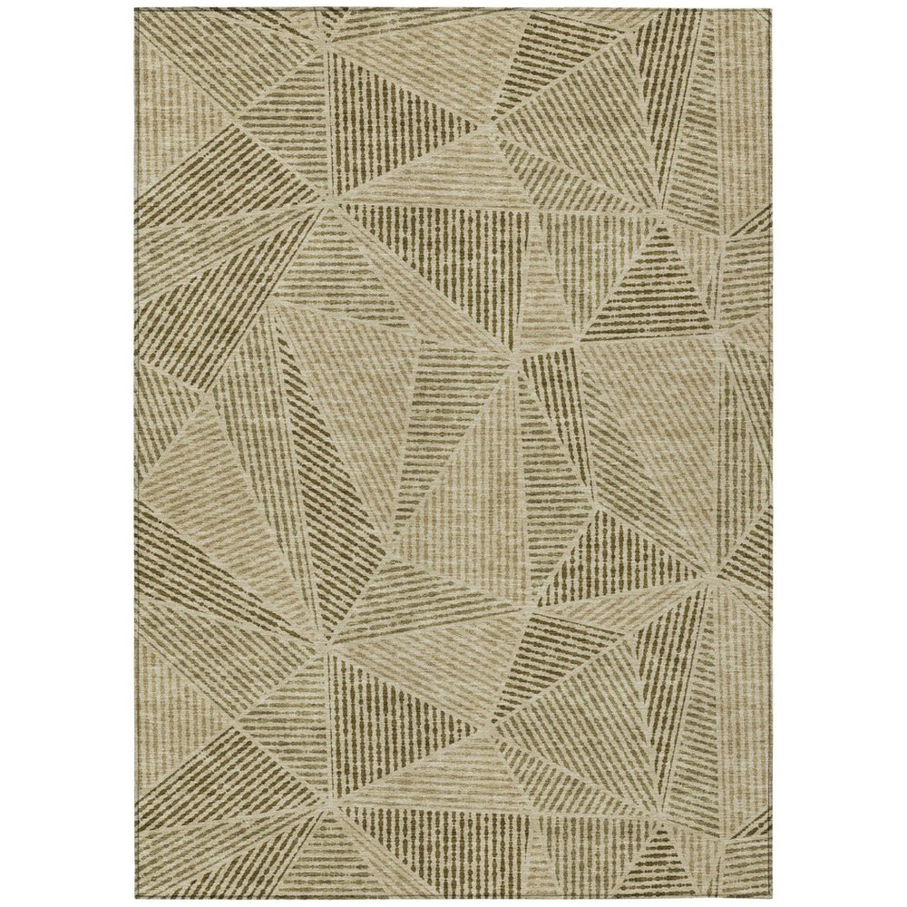 HomeRoots 9' Khaki Brown and Beige Geometric Area Rug - Stylish, Washable, Durable for Indoor and Outdoor Use 9' X 12' 578530