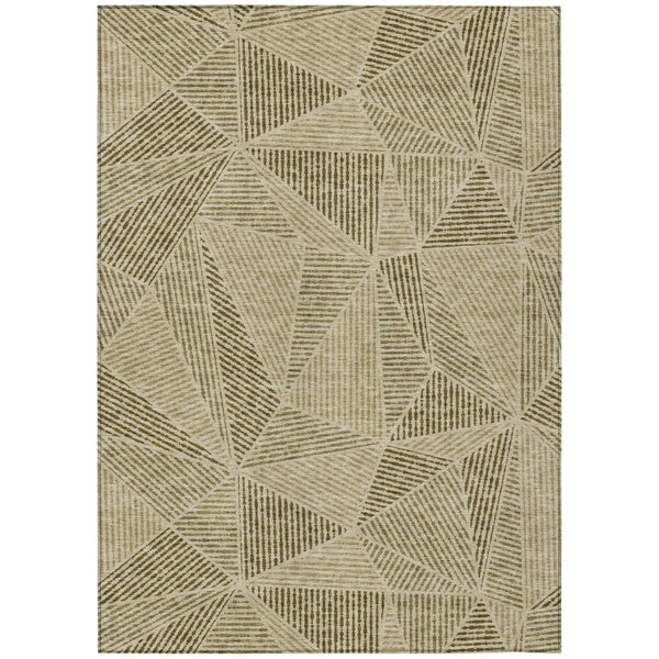 HomeRoots 5' Khaki Brown and Beige Geometric Area Rug - Stylish, Washable Indoor/Outdoor Design for Any Space 10' X 14' 578531