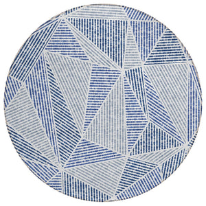 HomeRoots 5' Navy Blue Geometric Indoor Outdoor Area Rug - Stylish, Washable, Durable for High-Traffic Spaces 8' Round 578534