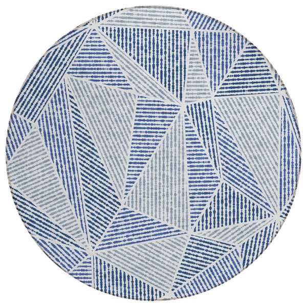 HomeRoots 5' Navy Blue Geometric Indoor Outdoor Area Rug - Stylish, Washable, Durable for High-Traffic Spaces 8' Round 578534