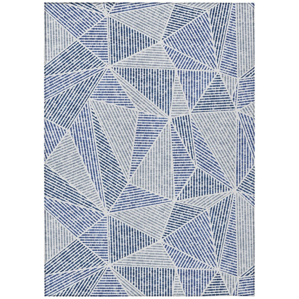 HomeRoots 9' Stylish Navy and Denim Blue Geometric Washable Area Rug for Indoor and Outdoor Spaces, Durable Design 9' X 12' 578536