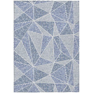 HomeRoots 9' Stylish Navy and Denim Blue Geometric Washable Area Rug for Indoor and Outdoor Spaces, Durable Design 9' X 12' 578536