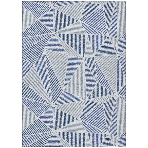 HomeRoots 9' Stylish Navy and Denim Blue Geometric Washable Area Rug for Indoor and Outdoor Spaces, Durable Design 9' X 12' 578536