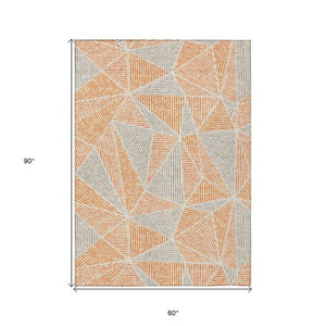 Homeroots 3' Black Charcoal And Gray Geometric Washable Area Rug For Indoor Outdoor Spaces - Durable Design 5' X 8' Polyester 578539