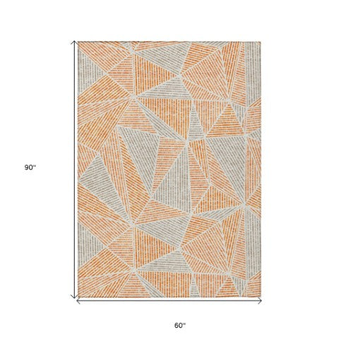 Homeroots 3' Black Charcoal And Gray Geometric Washable Area Rug For Indoor Outdoor Spaces - Durable Design 5' X 8' Polyester 578539