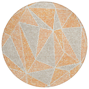 HomeRoots 5' Geometric Indoor Outdoor Area Rug in Orange, Gray, and Silver – Durable, Stylish, Machine Washable! 8' Round 578540
