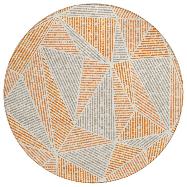 HomeRoots 5' Geometric Indoor Outdoor Area Rug in Orange, Gray, and Silver – Durable, Stylish, Machine Washable! 8' Round 578540