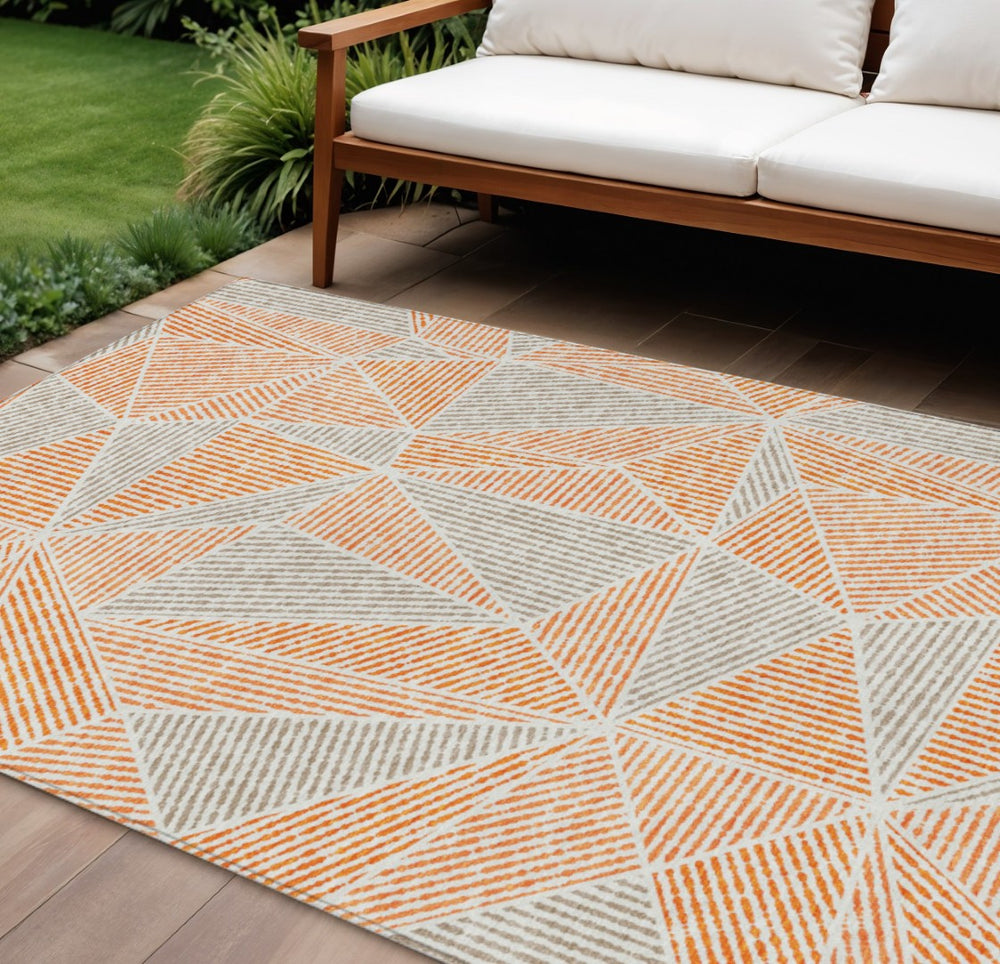 HomeRoots 5' Geometric Indoor Outdoor Area Rug in Orange, Gray, and Silver – Durable, Stylish, Machine Washable! 10' X 14' 578543