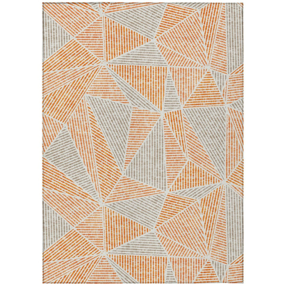 HomeRoots 5' Geometric Indoor Outdoor Area Rug in Orange, Gray, and Silver – Durable, Stylish, Machine Washable! 10' X 14' 578543