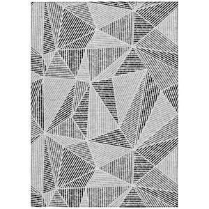 Homeroots 3' Black Charcoal And Gray Geometric Washable Area Rug For Indoor Outdoor Spaces - Durable Design 3' X 5' Polyester 578544