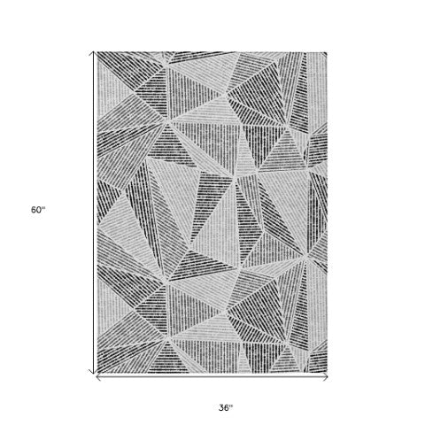 Homeroots 3' Black Charcoal And Gray Geometric Washable Area Rug For Indoor Outdoor Spaces - Durable Design 3' X 5' Polyester 578544