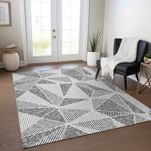Homeroots 3' Black Charcoal And Gray Geometric Washable Area Rug For Indoor Outdoor Spaces - Durable Design 3' X 5' Polyester 578544