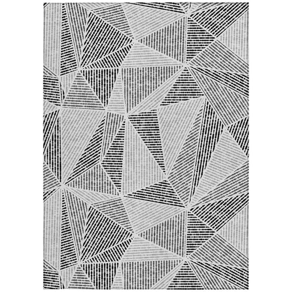 Homeroots 3' Black Charcoal And Gray Geometric Washable Area Rug For Indoor Outdoor Spaces - Durable Design 5' X 8' Polyester 578545