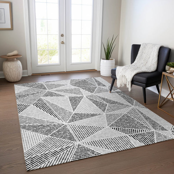 Homeroots 3' Black Charcoal And Gray Geometric Washable Area Rug For Indoor Outdoor Spaces - Durable Design 5' X 8' Polyester 578545