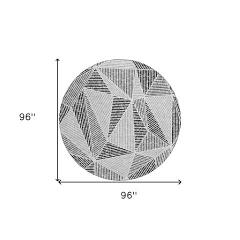 Homeroots 3' Black Charcoal And Gray Geometric Washable Area Rug For Indoor Outdoor Spaces - Durable Design 8' Round Polyester 578546