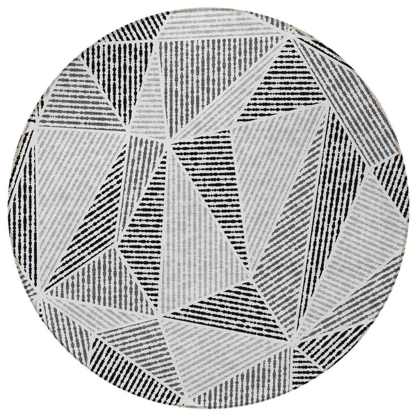 Homeroots 3' Black Charcoal And Gray Geometric Washable Area Rug For Indoor Outdoor Spaces - Durable Design 8' Round Polyester 578546