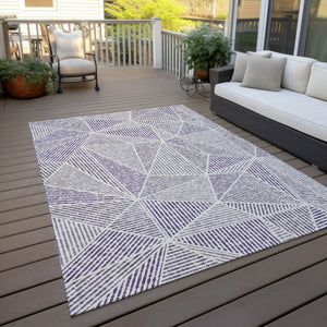 HomeRoots 5' Modern Purple Lilac and Silver Geometric Washable Rug for Stylish Indoor and Outdoor Spaces 5' X 8' 578551