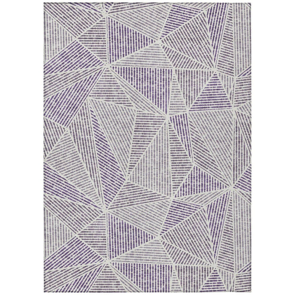 HomeRoots 5' Modern Purple Lilac and Silver Geometric Washable Rug for Stylish Indoor and Outdoor Spaces 5' X 8' 578551