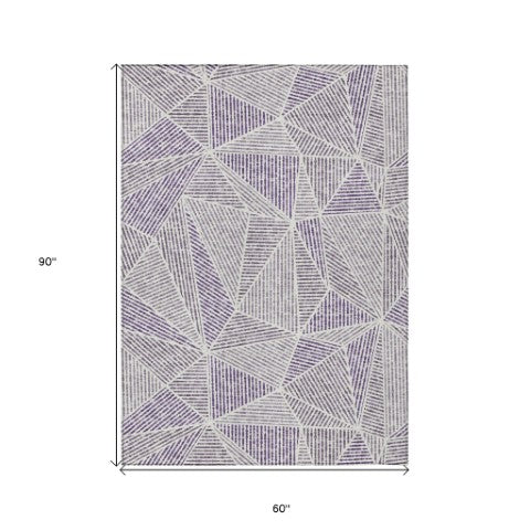 Homeroots 3' Black Charcoal And Gray Geometric Washable Area Rug For Indoor Outdoor Spaces - Durable Design 5' X 8' Polyester 578551