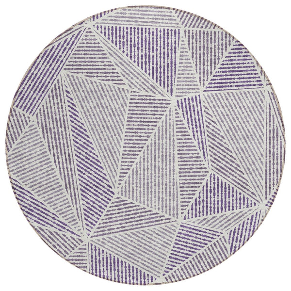 HomeRoots 5' Modern Purple Lilac and Silver Geometric Washable Rug for Stylish Indoor and Outdoor Spaces 8' Round 578552