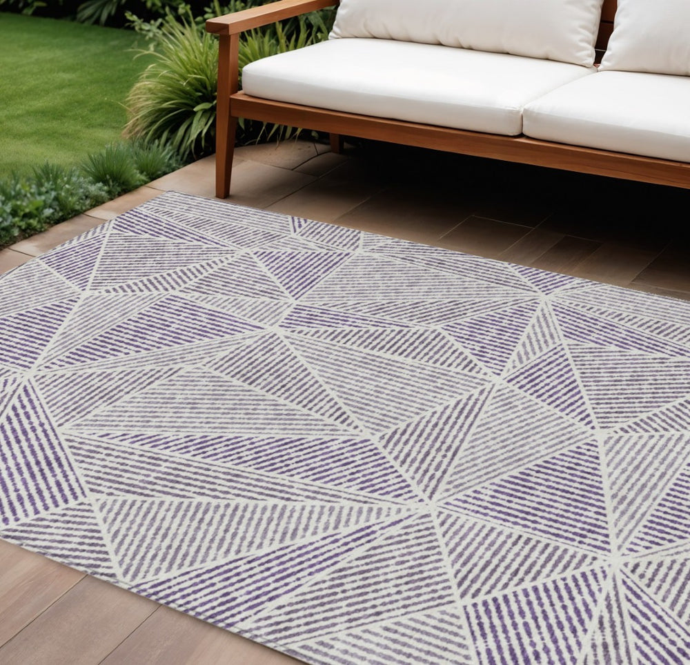 HomeRoots 9' Vibrant Purple Lilac and Silver Geometric Area Rug for Indoor and Outdoor Modern Spaces 9' X 12' 578554
