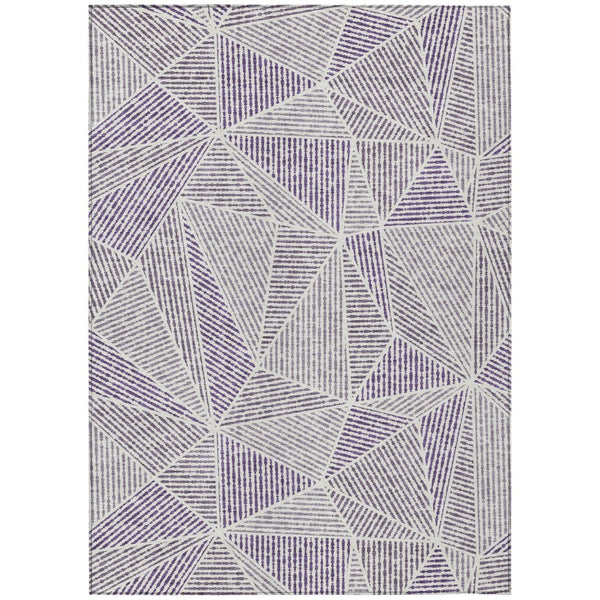 HomeRoots 5' Modern Purple Lilac and Silver Geometric Washable Rug for Stylish Indoor and Outdoor Spaces 10' X 14' 578555