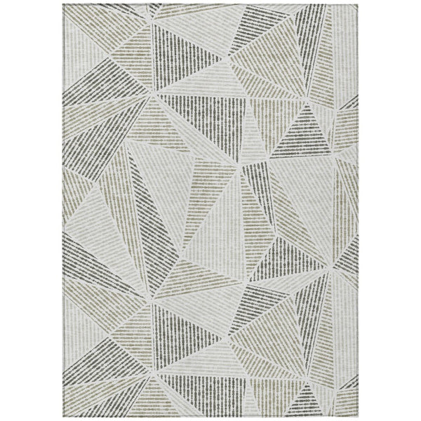 HomeRoots 5' Contemporary Taupe Brown and Beige Geometric Indoor-Outdoor Area Rug - Durable, Washable Design 5' X 8' 578557