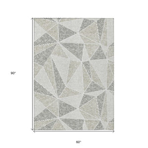 Homeroots 3' Black Charcoal And Gray Geometric Washable Area Rug For Indoor Outdoor Spaces - Durable Design 5' X 8' Polyester 578557