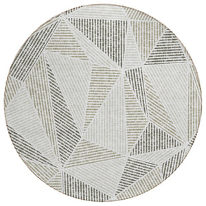 HomeRoots 5' Contemporary Taupe Brown and Beige Geometric Indoor-Outdoor Area Rug - Durable, Washable Design 8' Round 578558