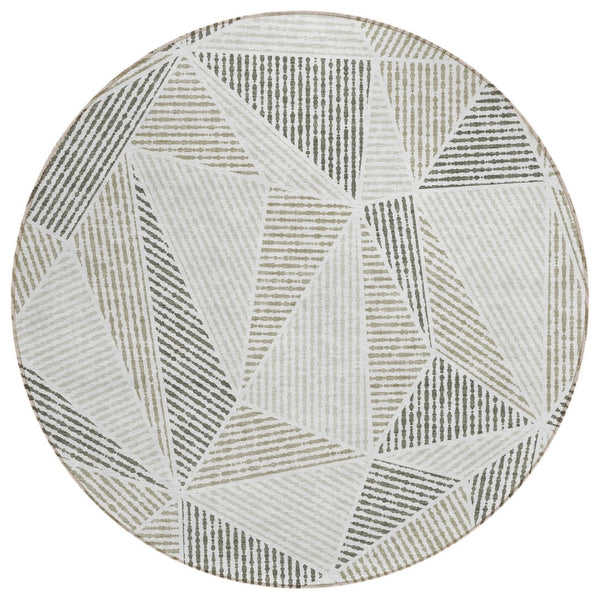 HomeRoots 5' Contemporary Taupe Brown and Beige Geometric Indoor-Outdoor Area Rug - Durable, Washable Design 8' Round 578558