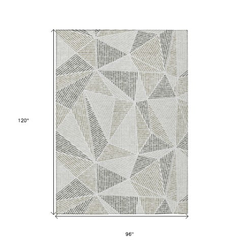 Homeroots 3' Black Charcoal And Gray Geometric Washable Area Rug For Indoor Outdoor Spaces - Durable Design 8' X 10' Polyester 578559